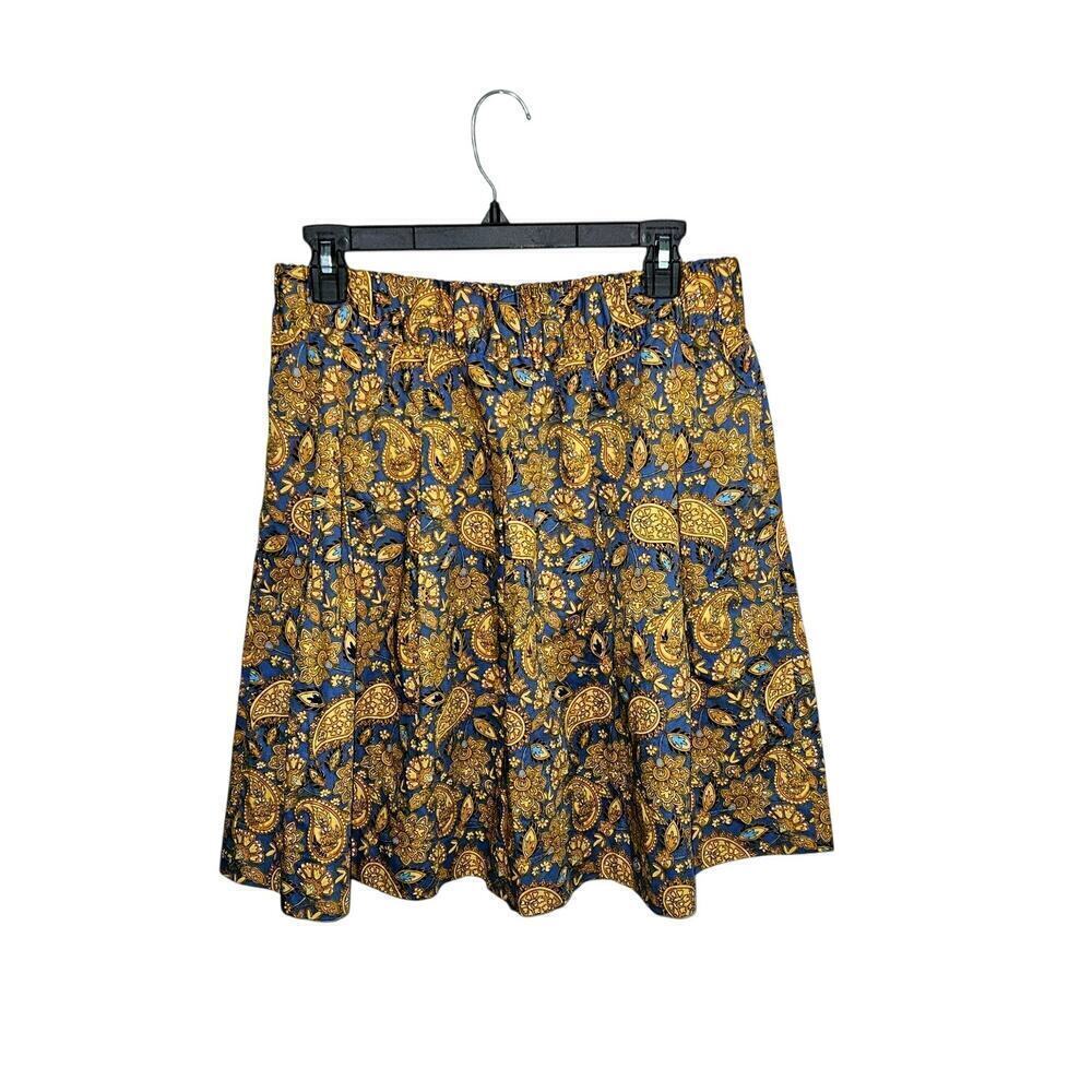 Boden Paisley 100% Cotton Knee Length Pleated skirt Pocket Elastic Waist Sz 8 M